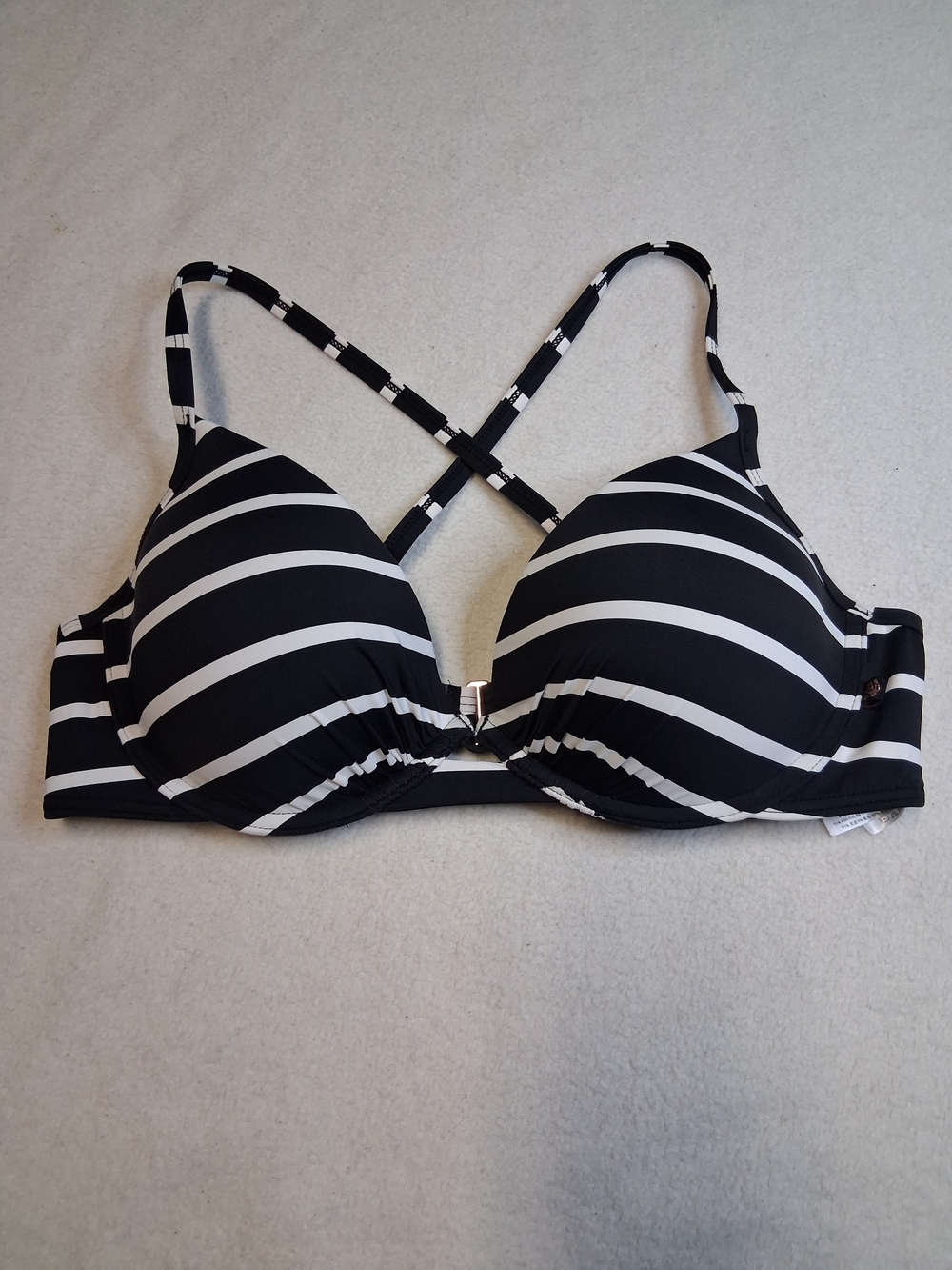 La Vie En Rose Black & White Striped Push-Up Bikini Top